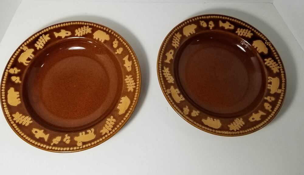 2-Eddie Bauer bowls fairbanks 9" with forest animals two bowls